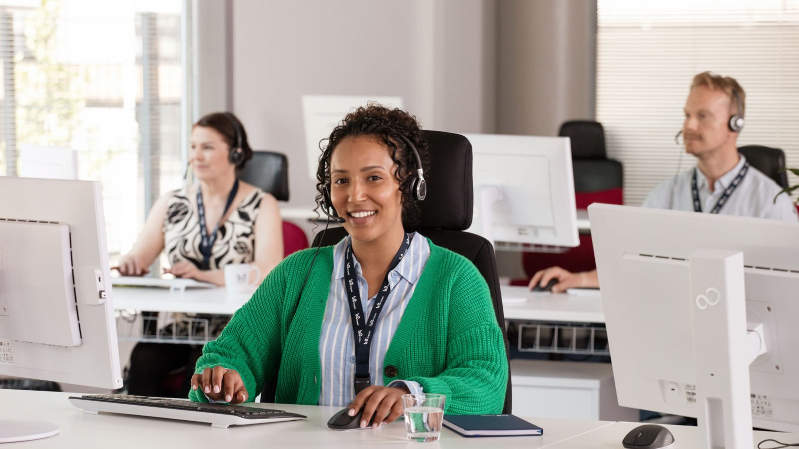 Woman working in a call center office